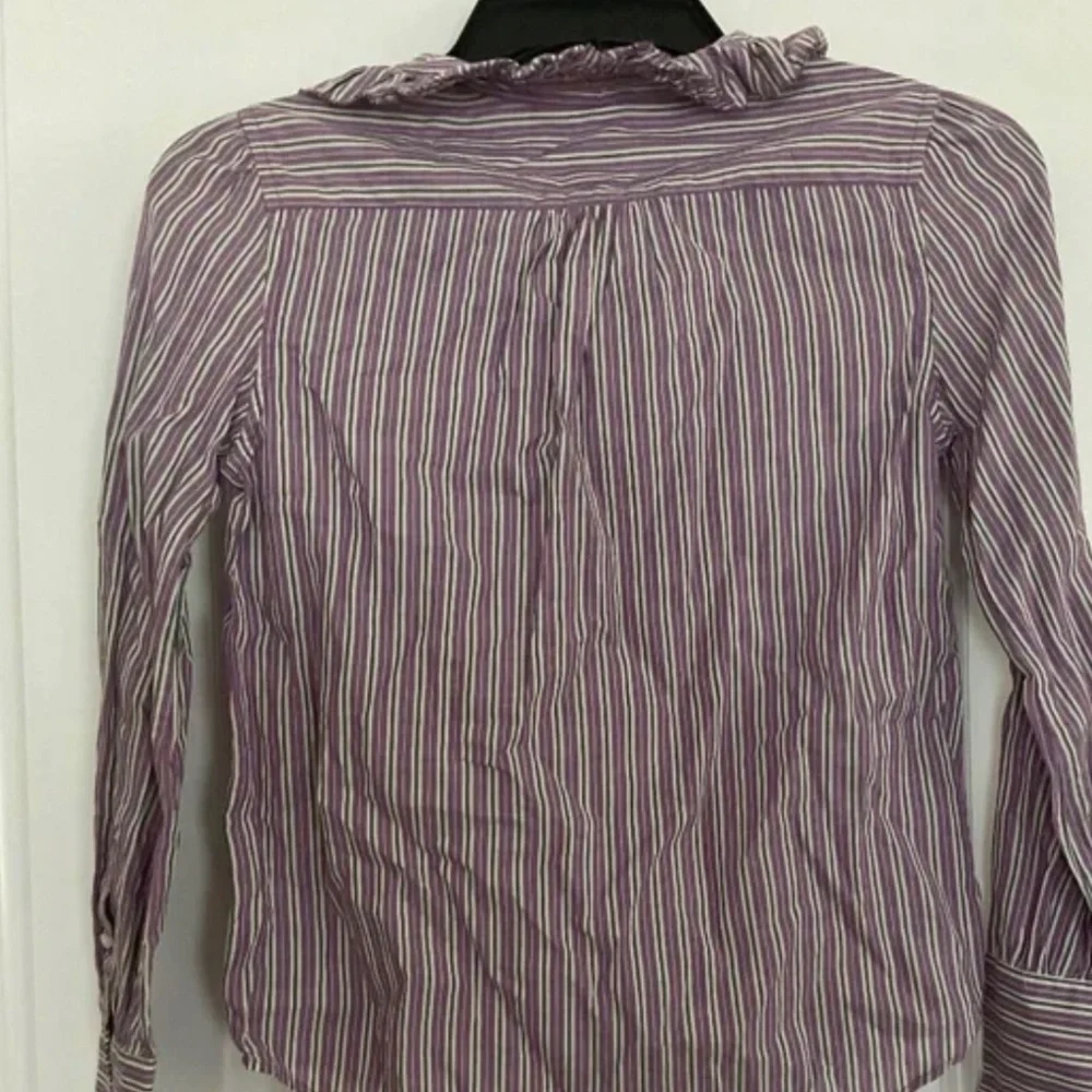 Ralph Lauren Girl Striped Shirt Size 12 Frilled Collar White Purple Long Sleeve